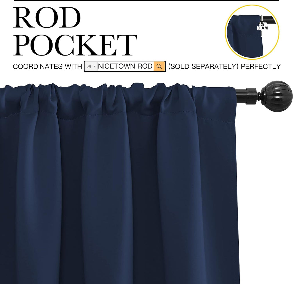 NICETOWN Navy Curtains Blackout Draperies - Modern Design Thermal Insulated Rod Pocket Blackout Drapes for Kid's Bedroom, Window Covering…