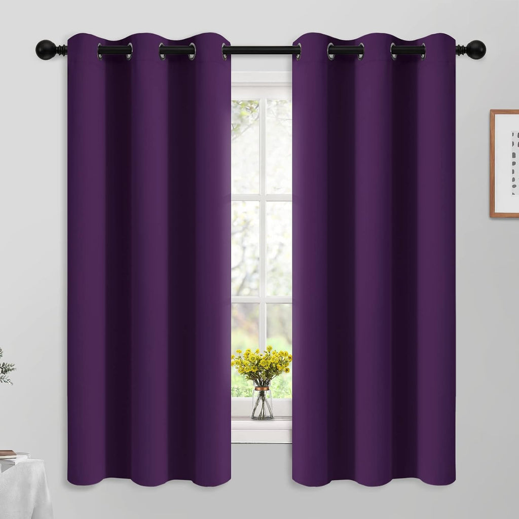 Yakamok Blackout Curtains Room Darkening Thermal Insulated Grommet Top Solid Window Curtains for Living Room, 42W x 63L, Purple,2 Panels