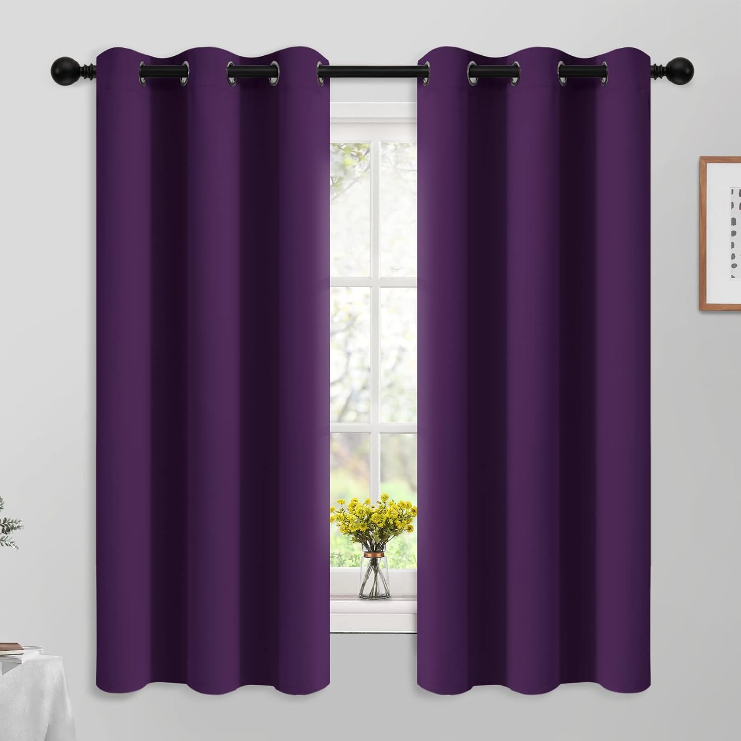 Yakamok Blackout Curtains Room Darkening Thermal Insulated Grommet Top Solid Window Curtains for Living Room, 42W x 63L, Purple,2 Panels