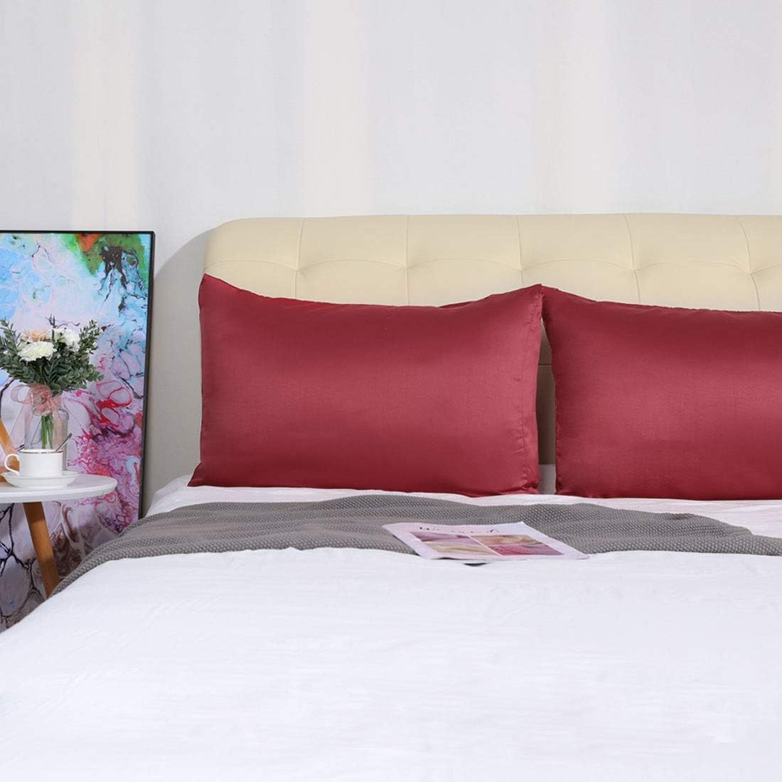 uxcell 2 Pack Silk Satin Pillowcase for Hair and Skin, Cool, Silky, Soft Breathable Pillow Cases Standard Size 20x26 Inch Sateen Pillowcase…