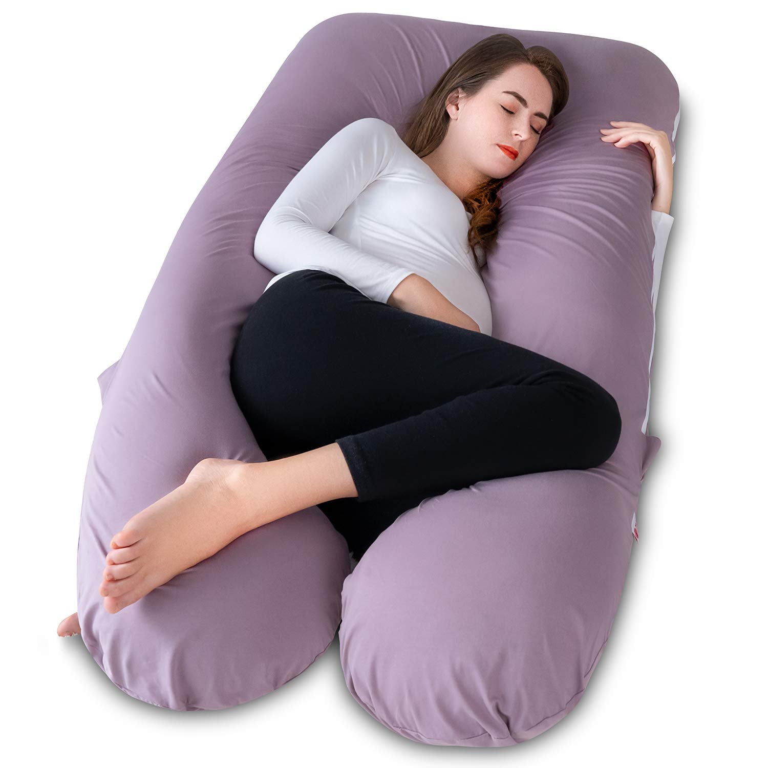 Meiz U Shaped Sleeping, Cooling 60‘’ Maternity Pillow for Pregnant Women with Jersey Cover, Purple 1 Count 60 Inch Cotton