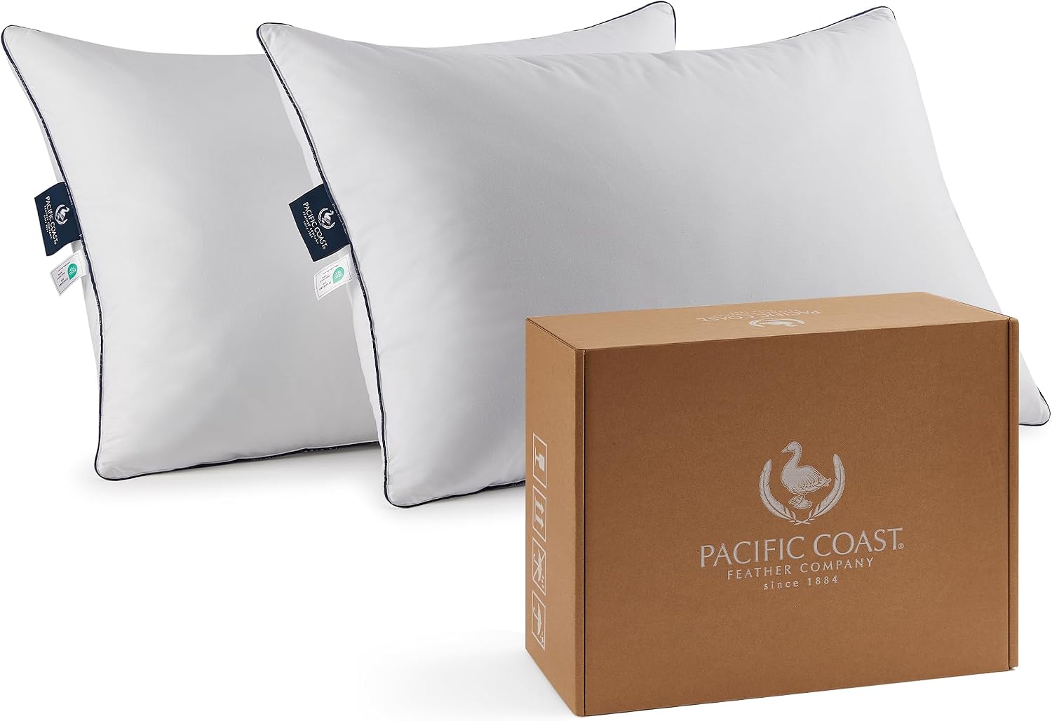 PacificCoast Pacific Coast Goose Feather and Down Bed Pillows Standard Size Set of 2, Hotel Pillow for Sleeping, Downproof, Soft, Fluffy, 1…