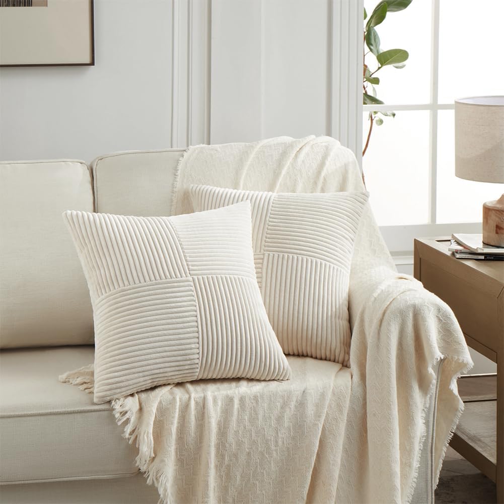Fancy Homi 2 Packs Cream Samll Decorative Throw Pillow Covers 14x14 Inch with for Couch Bed Sofa, Rustic Farmhouse Boho Home Decor, Soft…