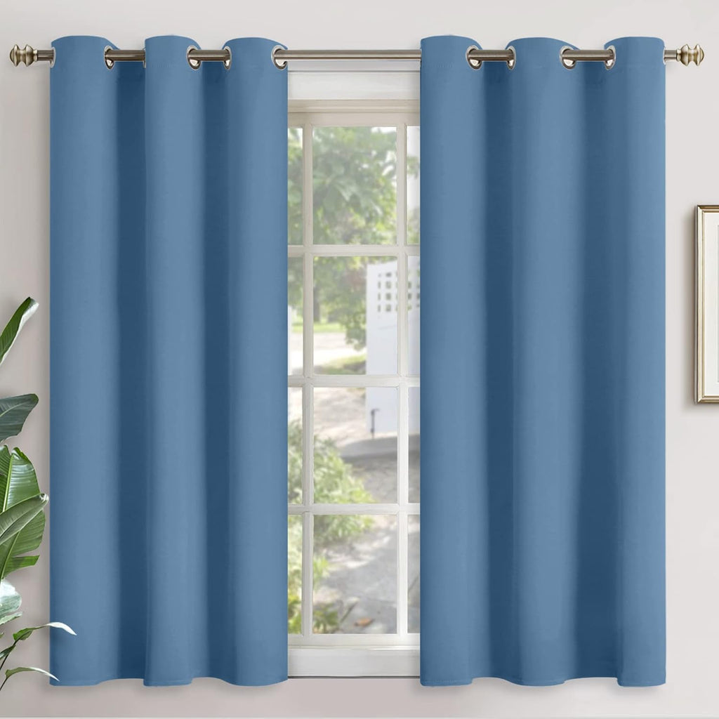 YoungsTex Denim Blue Blackout Curtains 45 Inches Long for Bedroom - Short Thermal Insulated Drapes with Grommet Darkening Privacy for Livin…
