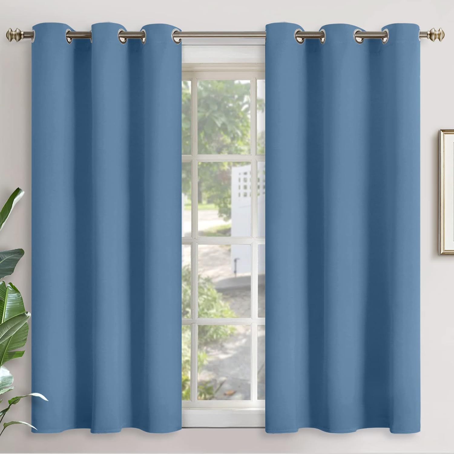YoungsTex Denim Blue Blackout Curtains 45 Inches Long for Bedroom - Short Thermal Insulated Drapes with Grommet Darkening Privacy for Livin…
