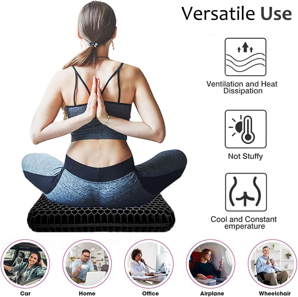 Helishy Gel Seat Cushion for Long Sitting, Extra Thick Gel Cushion for Wheelchair Soft Chair Pads for Office Home Chairs Car Seats Long Tri…