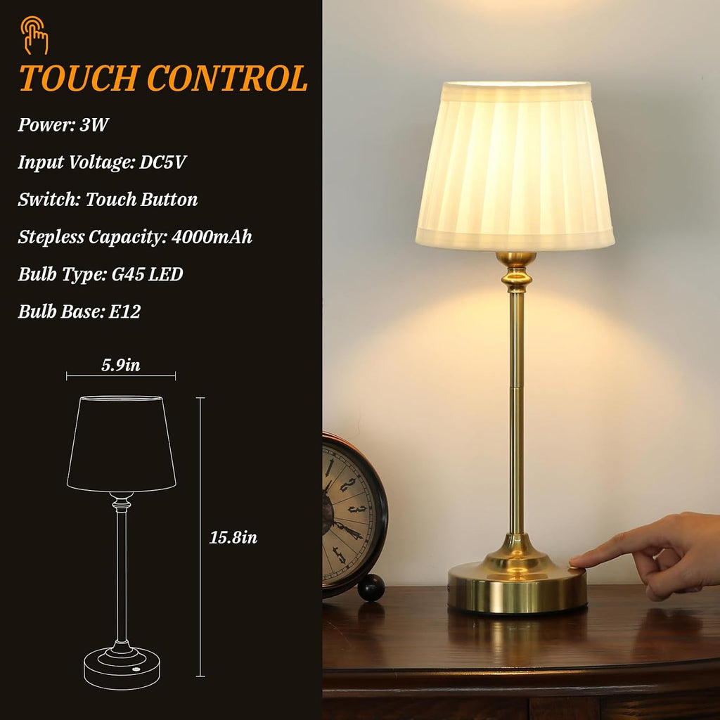 Cordless Table Lamps Rechargeable Set - 2 Pack Gold 4000mAH Battery Operated Lamps for Decor, 3000K Stepless Dimming Touch Wireless Lamp…