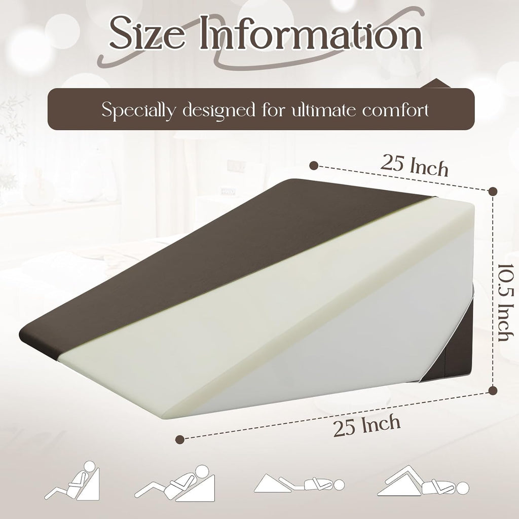Cotton Wedge Pillow Cover for 24" x 24" x 10" Wedge Bed Pillow, Zippered Wedge Pillow Case Protector with Side Pocket, Brown (Pillow Not…