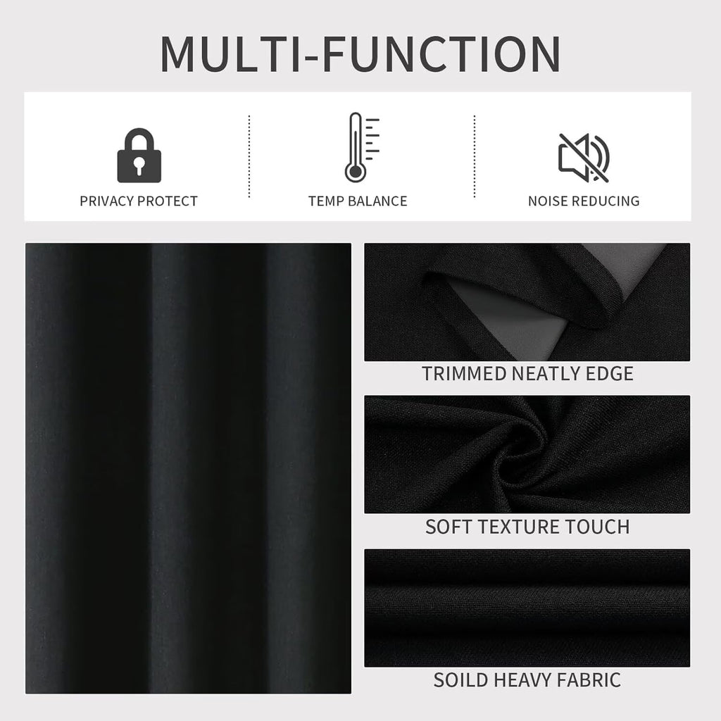 Joydeco Black Blackout Curtains 90 Inches Long, Curtains 90 Inch Length 1 Panel for Bedroom, Thermal Insulated Linen Black Out Curtains…