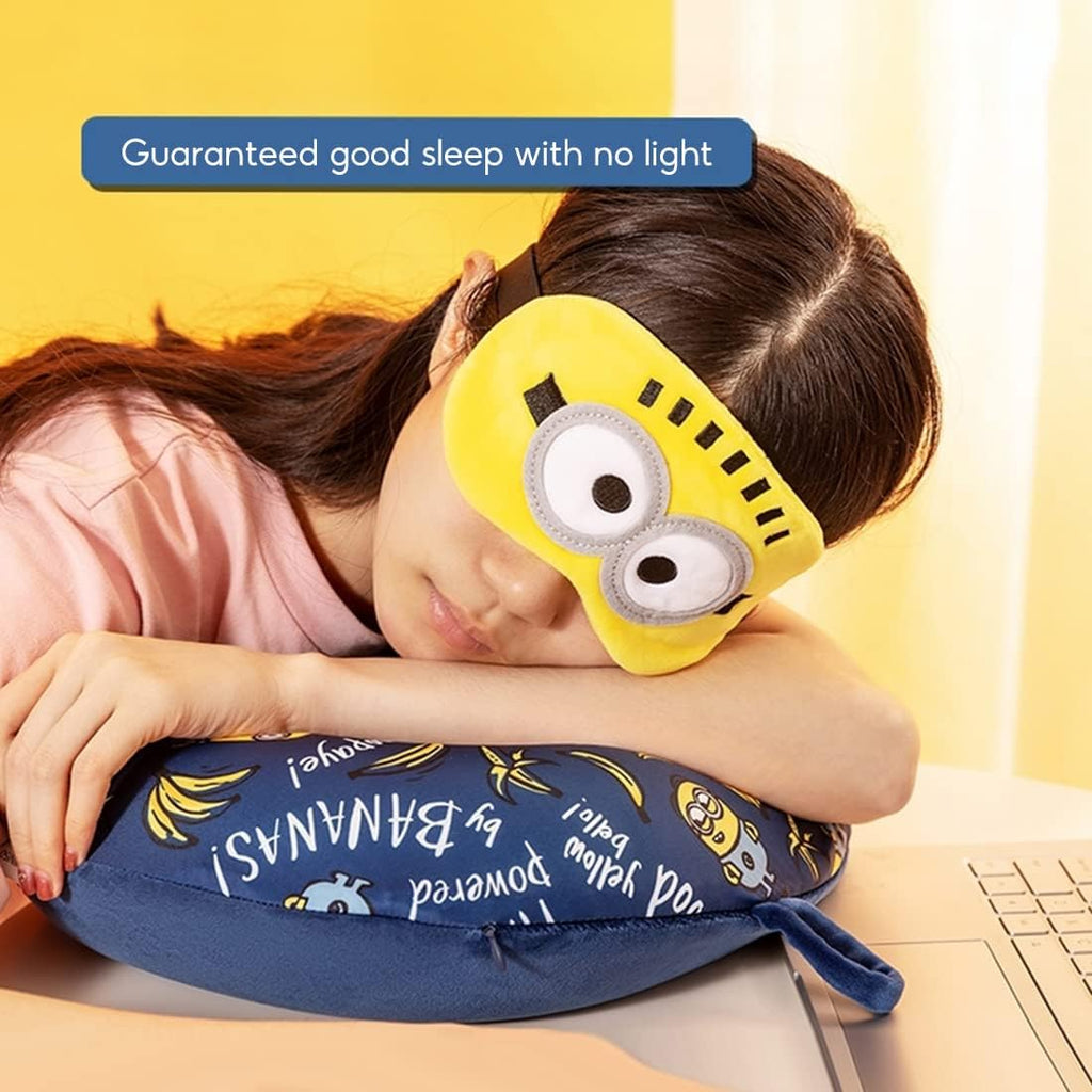 MINISO Minions Travel Neck Pillow with Eye Mask, Cute Cartoon 100% Memory Foam Neck Support Pillow, Lightweight Travelling Pillow Set for…