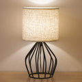 HAITRAL Black Modern Table Lamp - Minimalist Small Bedside Lamp with Hollowed Out Base Linen Fabric Shade, Vintage Nightstand Lamp for…