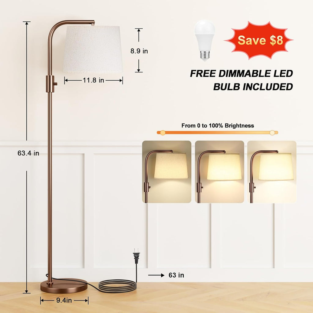 Ambimall Fully Dimmable Floor Lamp with 9W LED Bulb, Standing Lamp for Living Room with Adjustable Head, Modern Tall Light with Rotary…