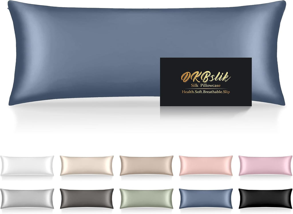 Home Silk Body Pillow Cases, Mulberry Silk Body Pillow Cover with Zipper, Smooth, Anti Acne, Cooling Sleep Both Sides Natural Silk Satin 20…