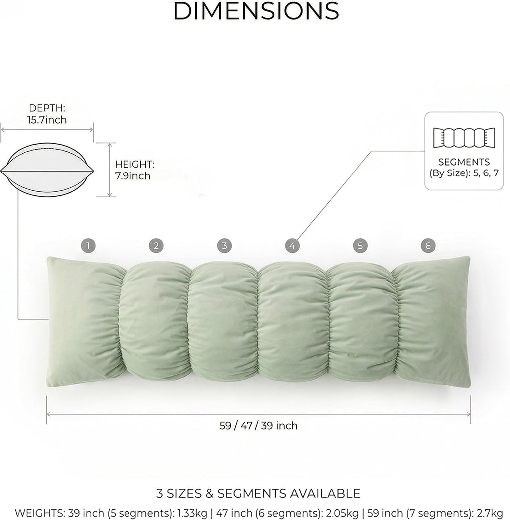 Ailuteie Pat. Pend. Long Pillow for Bed, Segmented Body Pillow for Adults and Side Sleepers with Soft Velvet Washable Pillowcase (Celadon G…