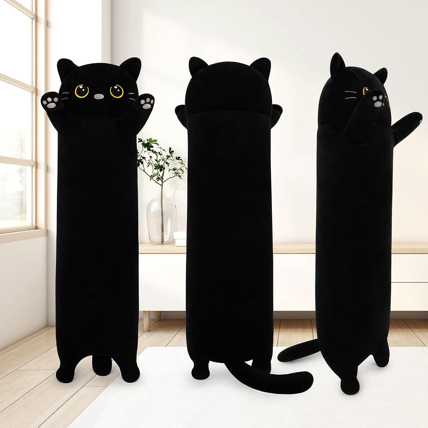 Large Cat Stuffed Animal-35.5” Black Cat Plush, Cute Plushies Long Animal Body Pillows, Kawaii Big Plush Toys Animals Gifts, Animals…