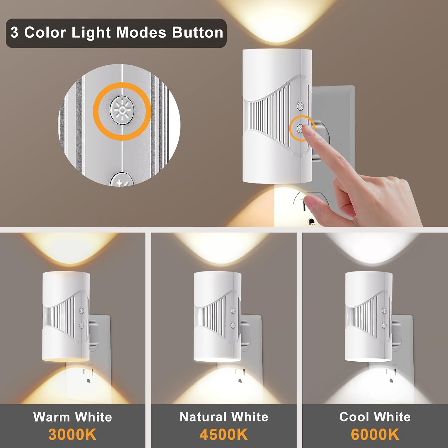 easuntec Night Light, Night Lights Plug into Wall, Warm Led Night Light, Dusk to Dawn Light Sensor, 3 Light Modes, Dimmable Night Lights fo…