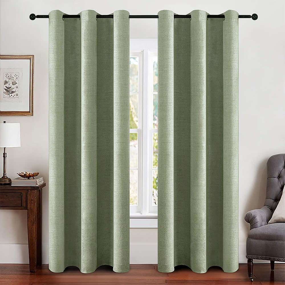 Miulee Linen Blackout Curtains and Drapes 100% Room Darken Thermal Insulated Grommet Window Panels with Coating 2 PCs W 42 x L 90 inches Sa…