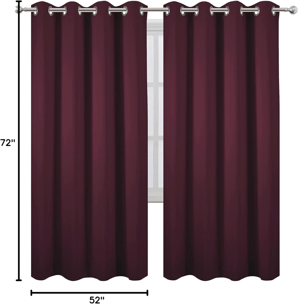 Lemomo Burgundy Red Thermal Blackout Curtains/52 x 72 Inch/Set of 2 Panels Room Darkening Curtains for Bedroom 72 Inch Red