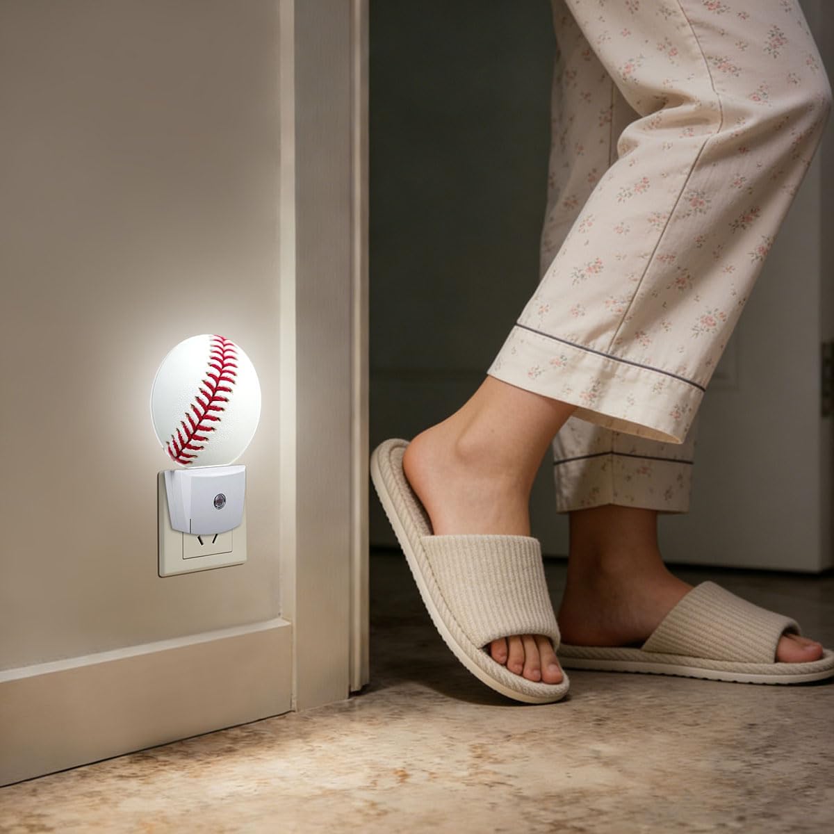 Baseball Stitches Night Light Auto Sensor Led Dusk to Dawn Lamp Home Decor for Men Women
