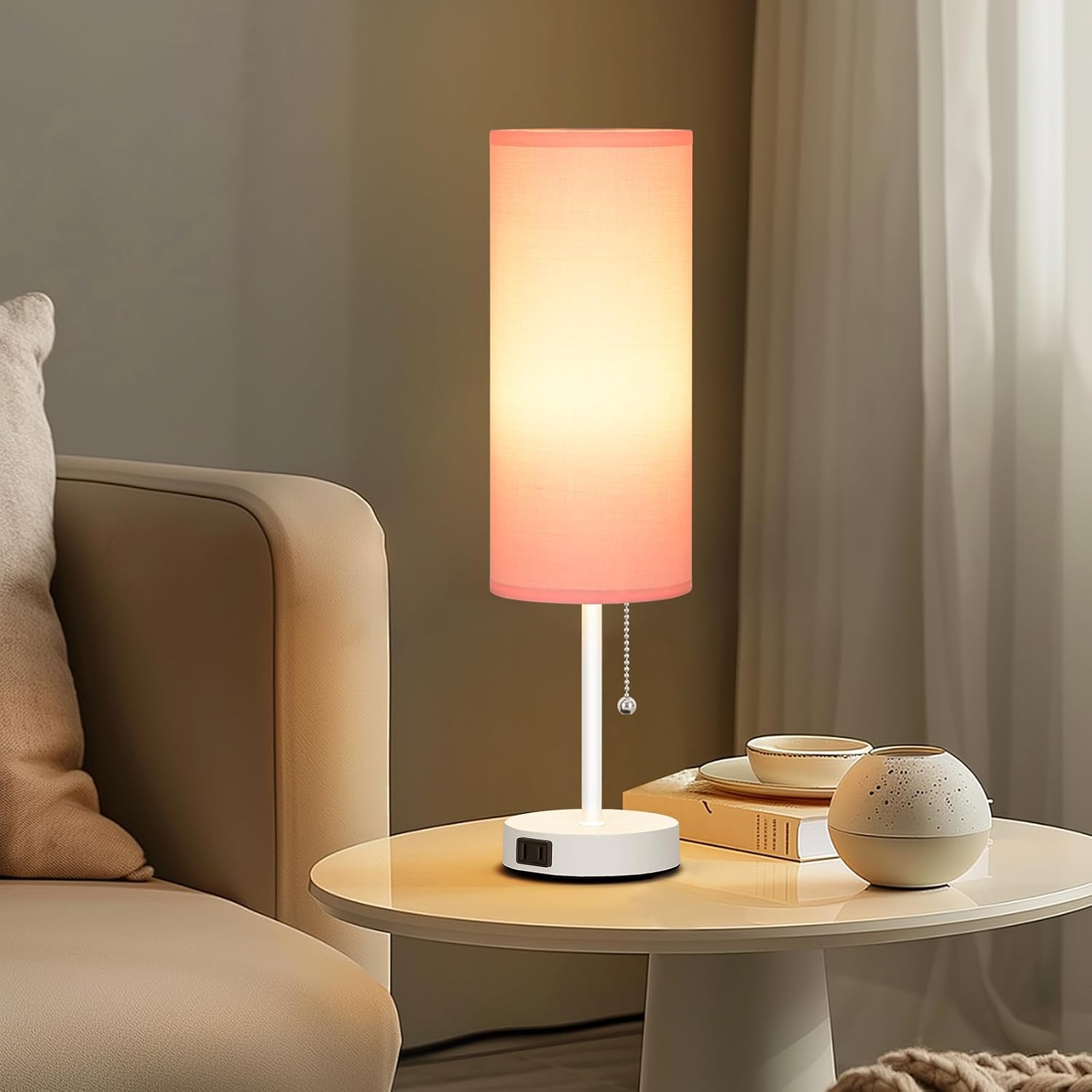 Dott Arts 18" Table Lamp for Bedroom, 3-Color Bedside Lamps with Pull Chain, Bedroom Table Lamps for Nightstand, AC Outlet Small Lamp for…