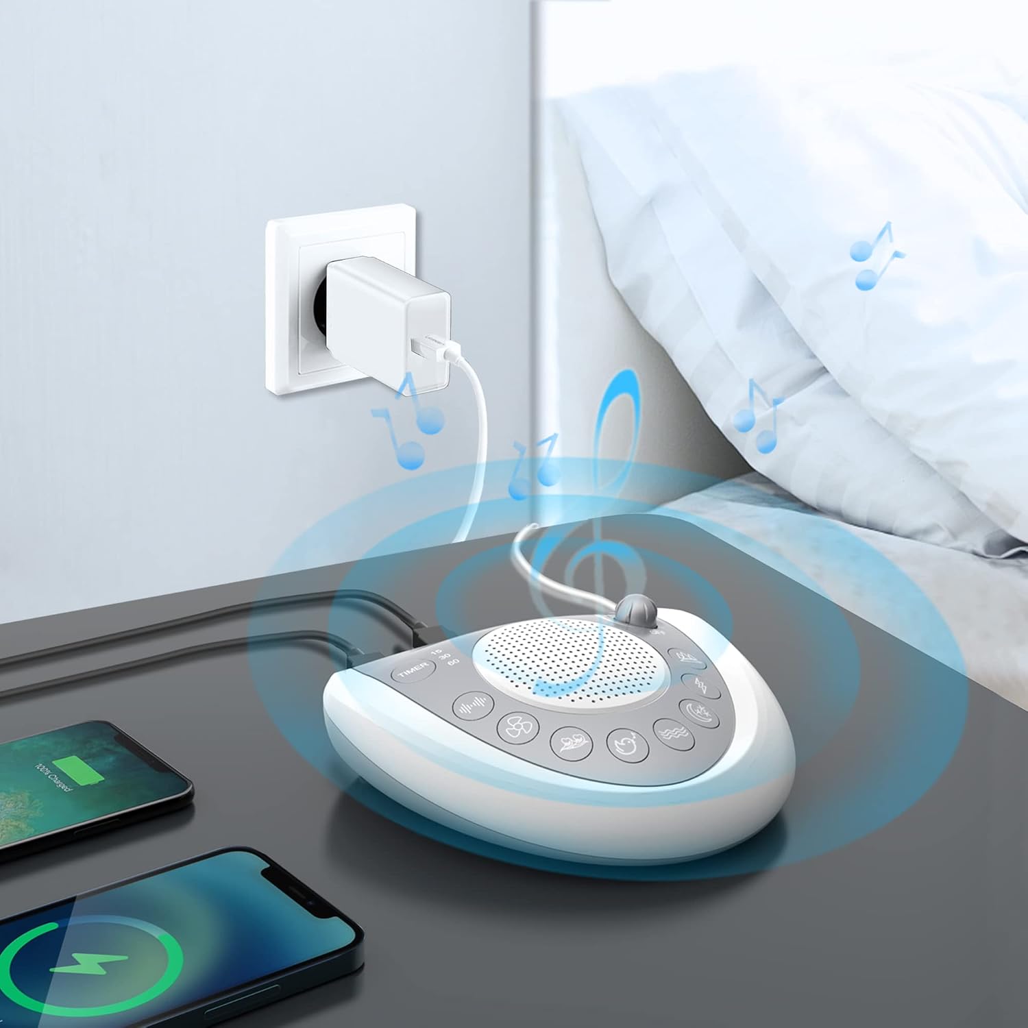 White Noise Machine, Portable Sleep Sound Machine with 24 Soothing Sounds, Timer & Memory Function, Headphone Jack, USB Charging, Powered…