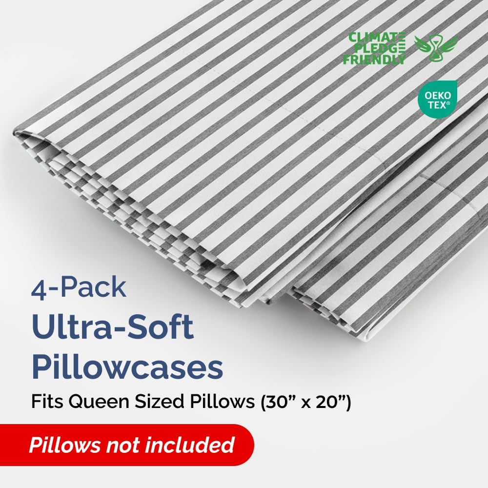 Queen Pillow Cases Set of 4 - Ultra Soft Hotel Quality Pillowcase Covers - Comfy, Cozy & Wrinkle Free - Shrinkage and Fade Resistant…
