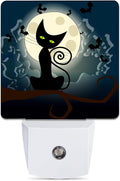 Black Cat Fantasy Halloween Night Light, Full Moon Bats Night Lights Plug into Wall Decorations for Bedroom, Bathroom, Kitchen, Dusk to…