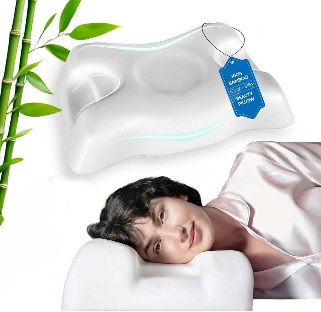 SleepSleek Flawless Face Beauty Pillow - Anti-Aging & Anti Wrinkle Memory Foam Neck Pillow - Cervical Pillow for Neck and Shoulder with 100…