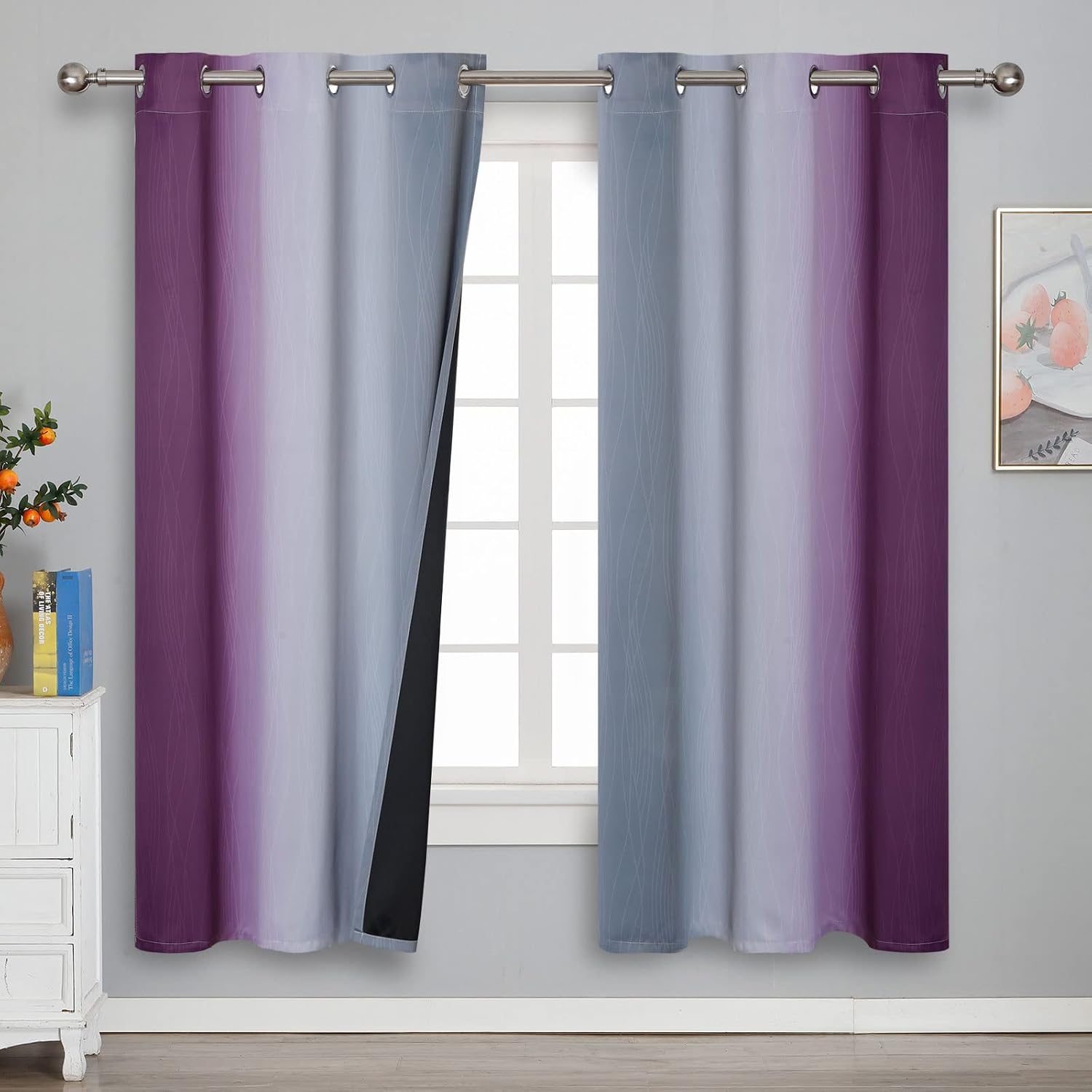 Estelartextiler Estelar Textiler Ombre Purple and Grey Blackout Curtains 72 Inches Long, Full Room Darkening Curtains for Living Room, Grom…