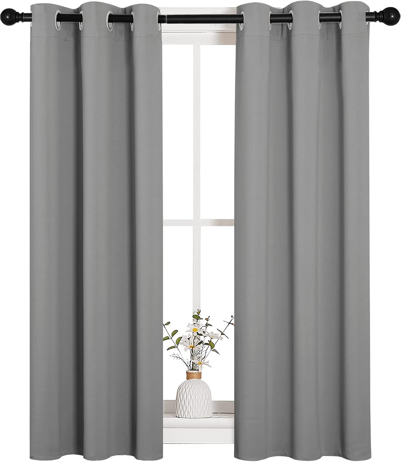 NICETOWN Silver Grey Blackout Curtain Panels for Bedroom, 2 Panels, W29 x L40 inches, Thermal Insulated Grommet Top Blackout Draperies…