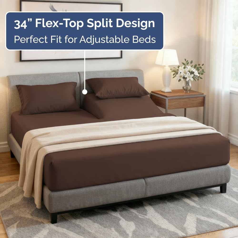 Flex Top Split Head King 4 Piece Sheet Set - Ultra-Soft, Breathable & Cooling Bed Sheets Set - Hotel Luxury Bedding for Women & Men with…