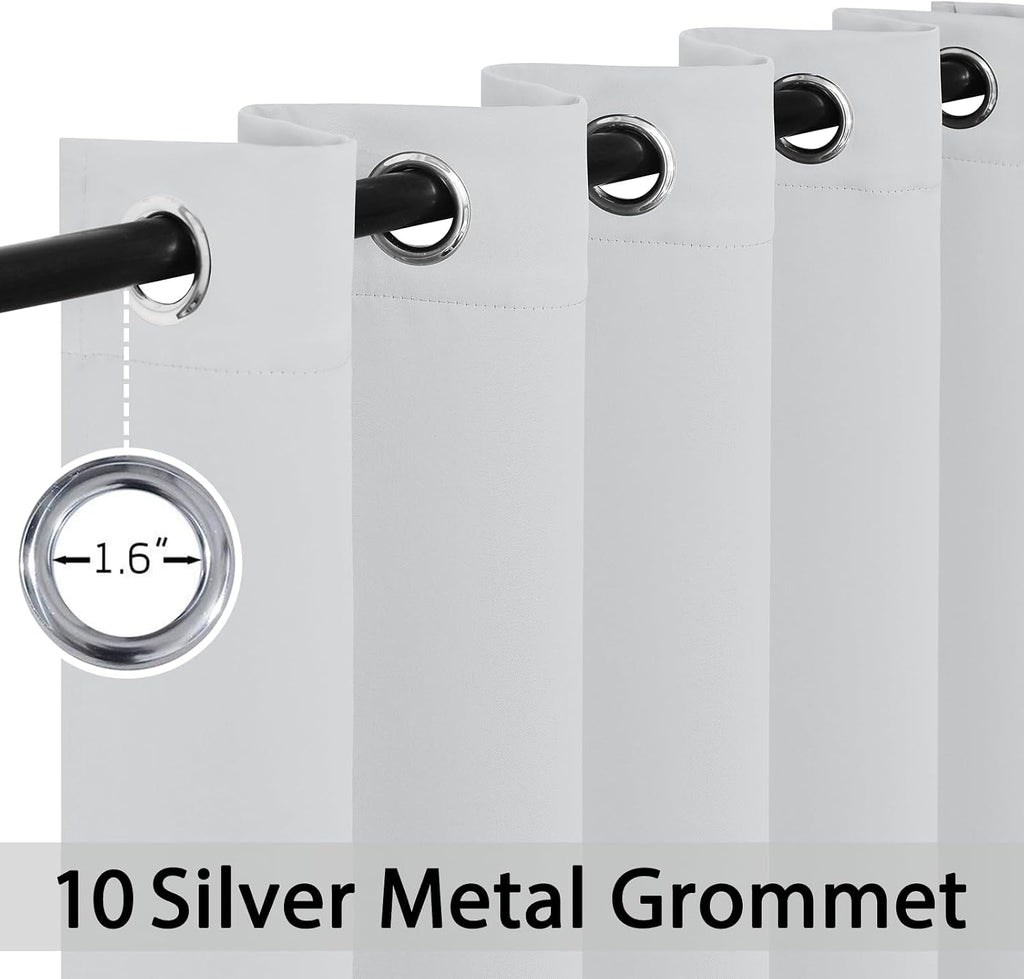 Yakamok Greyish White Curtains for Bedroom, Grommet Thermal Insulated Room Darkening Curtains for Living Room, 62W x 63L, 2 Panels