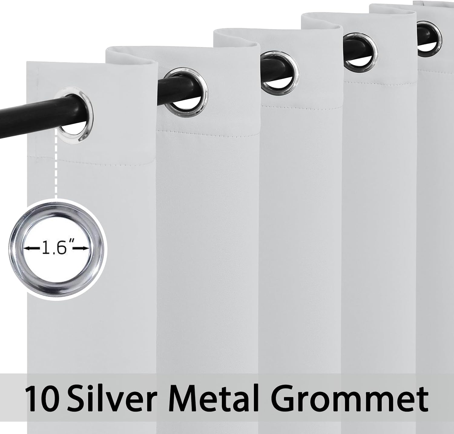 Yakamok Greyish White Curtains for Bedroom, Grommet Thermal Insulated Room Darkening Curtains for Living Room, 62W x 63L, 2 Panels