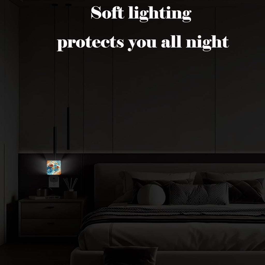 Starfish and Seashell On Beach Night Light, Plug-in Night Lights with Dusk-to-Dawn Sensor for Stairway, Hallway, Bedroom Sleep Friendly…