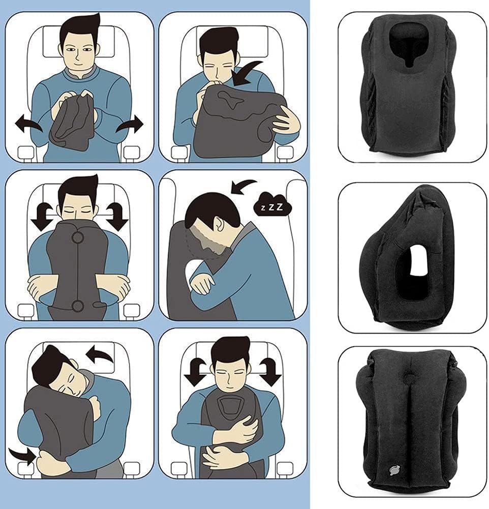 Inflatable Travel Pillow, Airplane Neck Pillow for Sleeping, Supports Head and Chin for Airplanes, Trains, Cars and Office Napping with 3D…