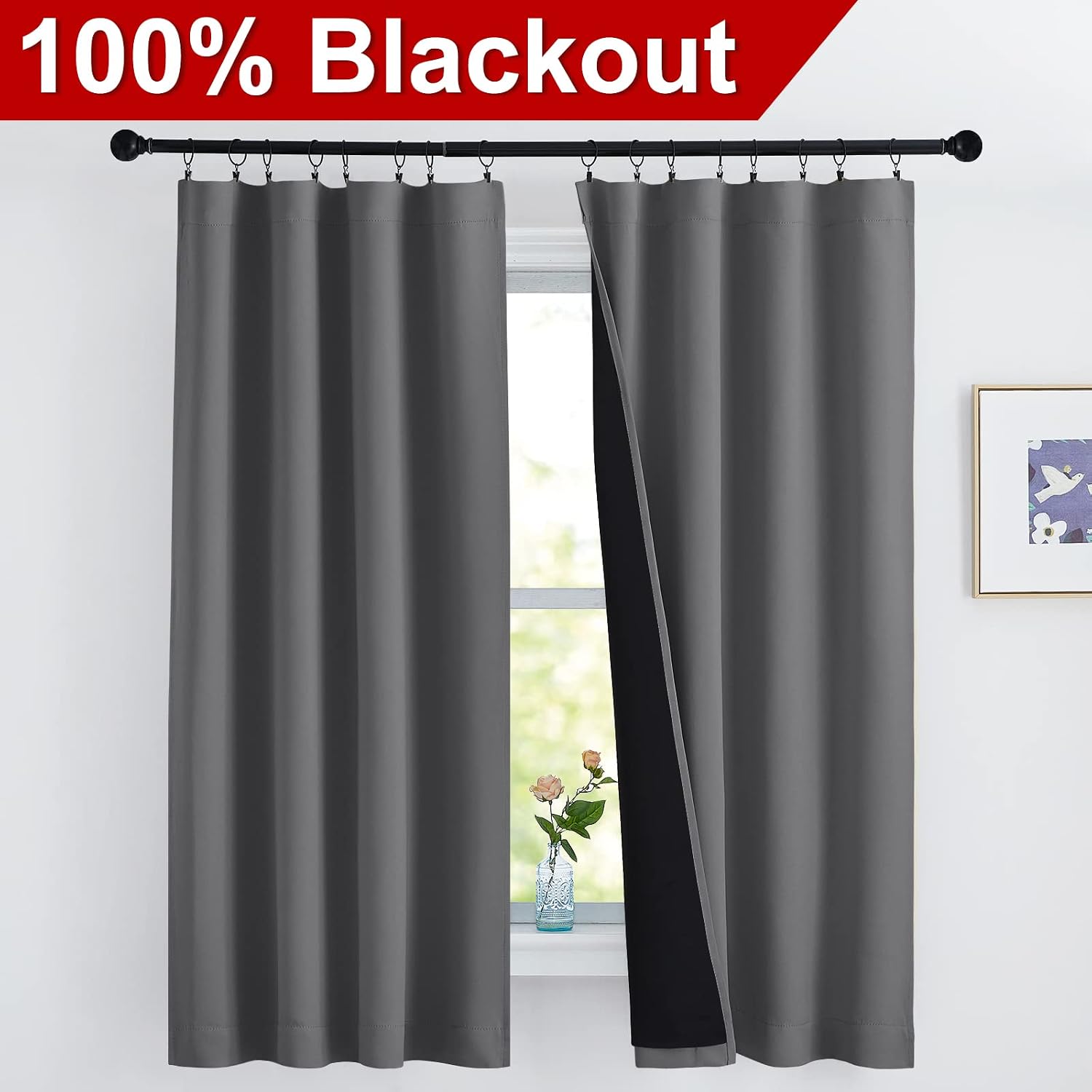 Nicetown 100% Blackout Cold Blocking Curtains 63 inches Long, Soft Thermal Insulated Rod Pocket 2-Layer Lined Drapes, Energy Efficiency Win…