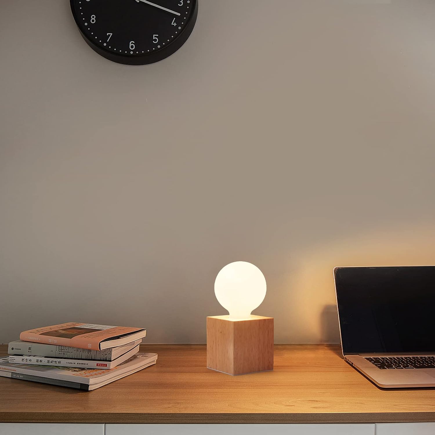 Vintage Table Lamp, Small Bedside Lamp with Square Wooden Base Desk Lamp, E26 60W Night Light Perfect for Bedroom Living Room Home Art…