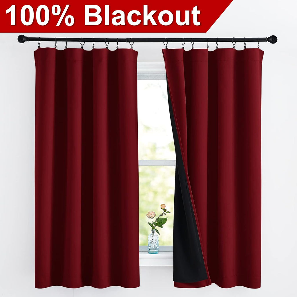 Nicetown 100% Blackout Curtain Panels, Thermal Insulated Black Liner Curtains for Kitchen, Noise Reducing & Cold Blocking Drapes for Window…