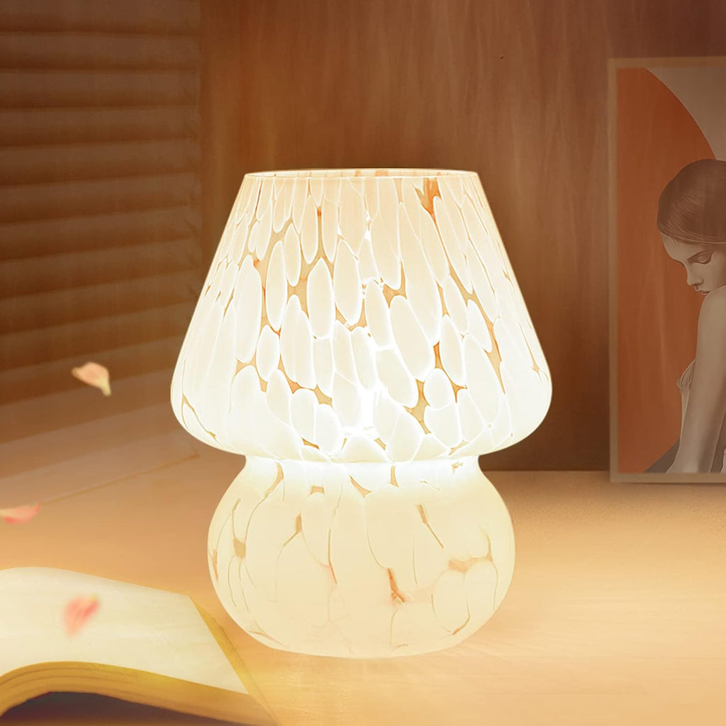 ONEWISH Mushroom Lamp Small Bedside Table Lamp-Nightstand Nightlight Dimmable Stepless, Translucent Glass White Desk Lamp for Bedroom…