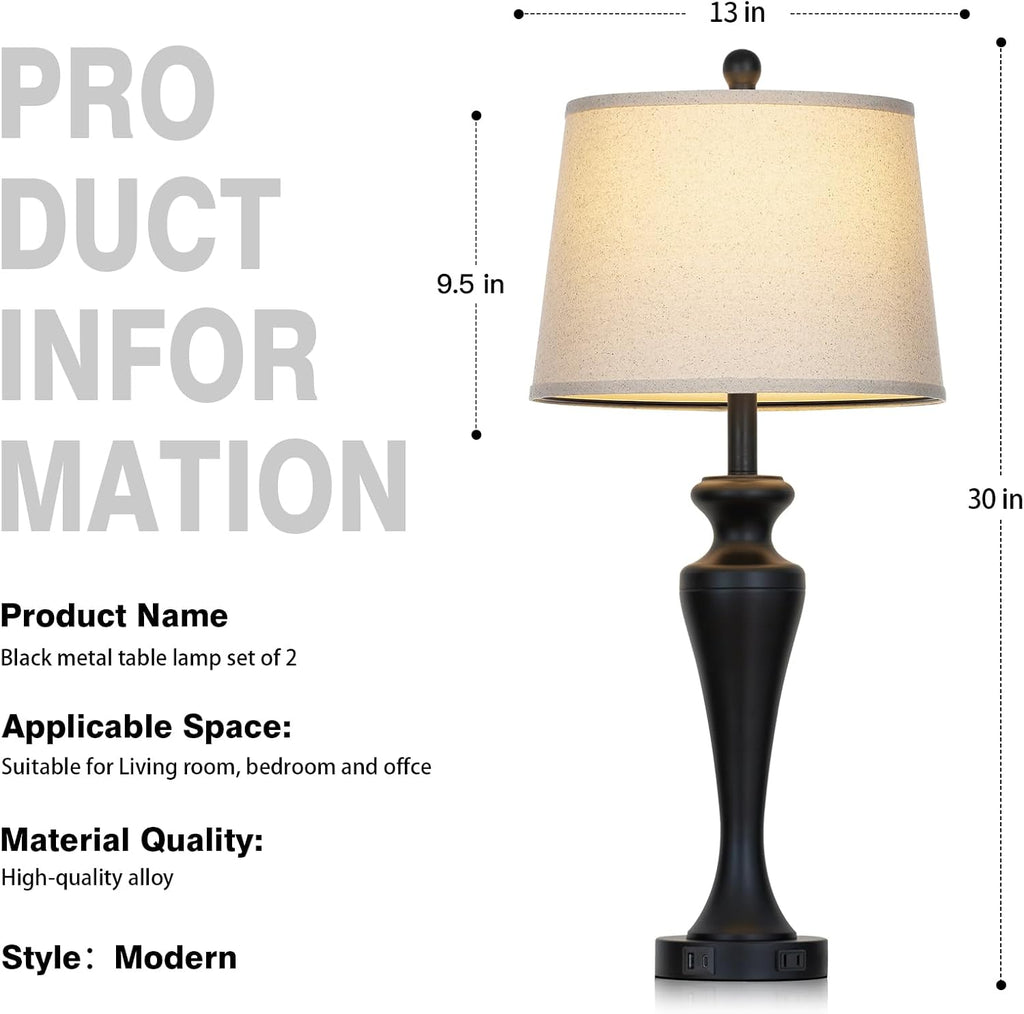Ruzectt 30" Table Lamp Single, 3-Way Dimmable Touch Bedside Lamp with USB A+C Ports and AC Outlet, Tall Living Room Lamps for Side Table…