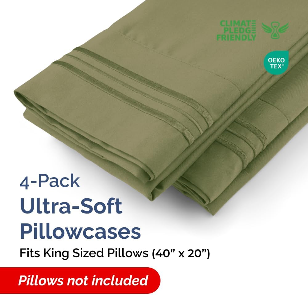 King Pillow Cases Set of 4 - Ultra Soft Hotel Quality Pillowcase Covers - Comfy, Cozy & Wrinkle Free - Shrinkage, Stain & Fade Resistant…