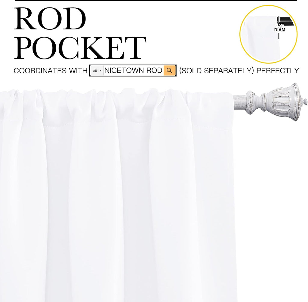 NICETOWN White Bedroom Curtain Panels - Multi-Function Noise Reducing Performance Window Treatment Thermal Insulated Rod Pocket Room…