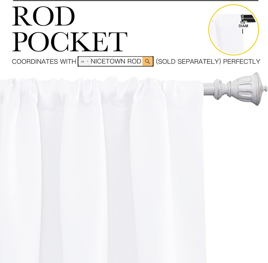 NICETOWN White Bedroom Curtain Panels - Multi-Function Noise Reducing Performance Window Treatment Thermal Insulated Rod Pocket Room…