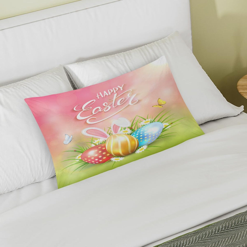 Happy Easter123 Satin Silk Pillowcase for Hair and Skin Pillow Cases Standard Size Soft Silk Pillow Case with Envelope Closure Print…