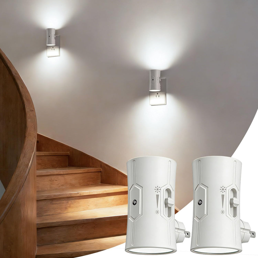 Fesnne Night Light, LED Night Lights Plug into Wall, [2 Pack] White 0-100LM Adjustable Brightness Light Sensor Plug in Night Light for Hall…