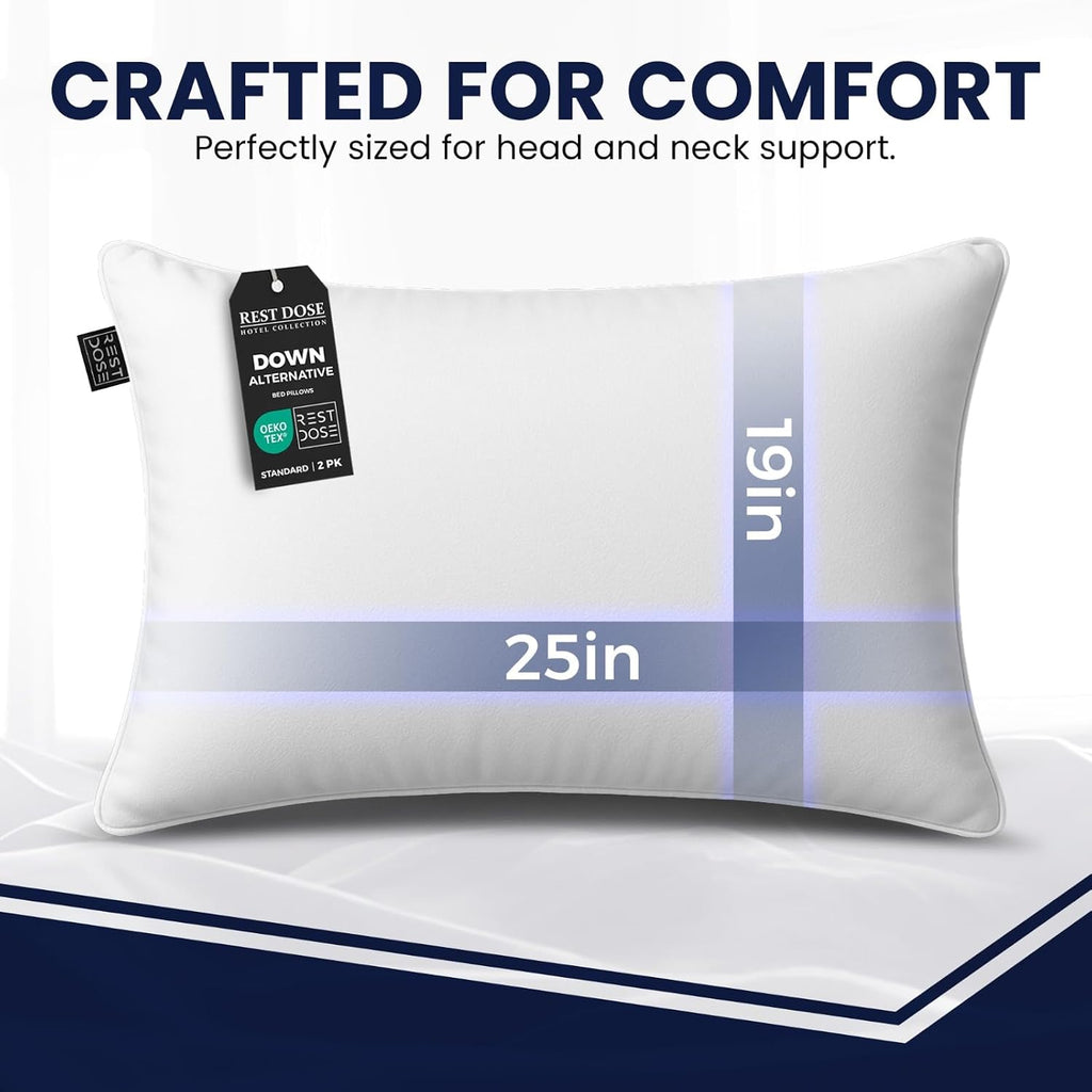 REST DOSE Bed Pillows for Sleeping, Set of 2 – Cooling, Hotel Quality with Soft Down Alternative Fill for Back, Stomach & Side Sleep…