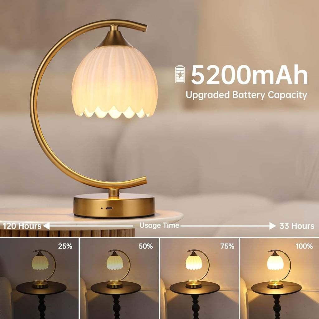 Shenmoyl Set of 2 Tulip Table Lamp, 5200mAh Cordless Touch Control Table Lamps with 3 Color Temps & Stepless Dimming, Rechargeable…