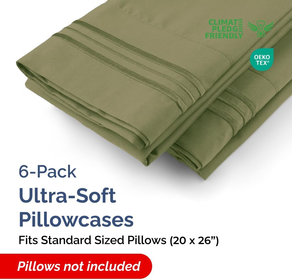 Standard Pillow Cases Set of 6 - Ultra Soft Hotel Quality Pillowcase Covers - Comfy & Wrinkle Free - Shrink, Stain and Fade Resistant…