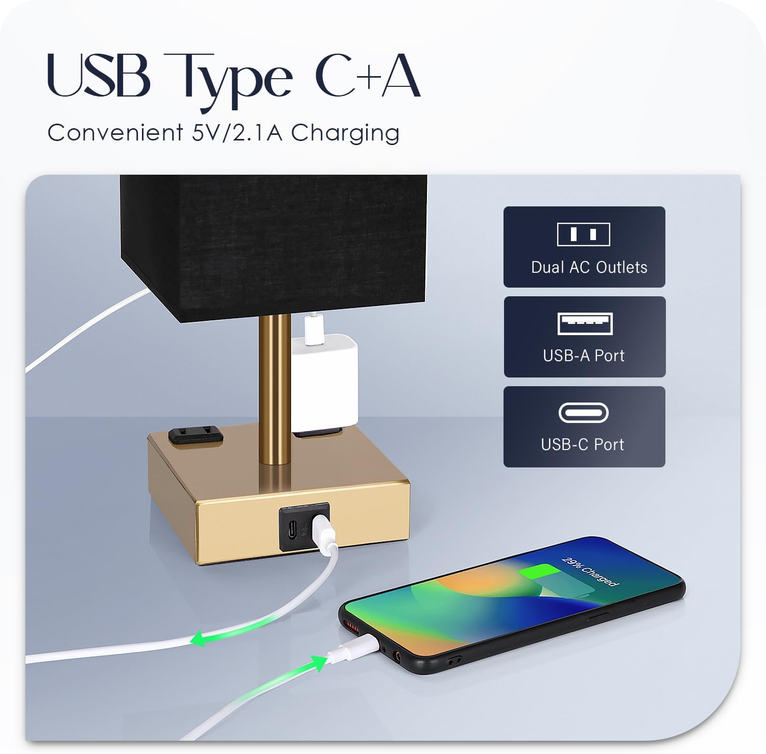 Bedside Lamp with USB Ports - Touch Control Table Lamp for Bedroom with USB C+A Charging Ports & AC Outlets, 3 Way Dimmable Nightstand…