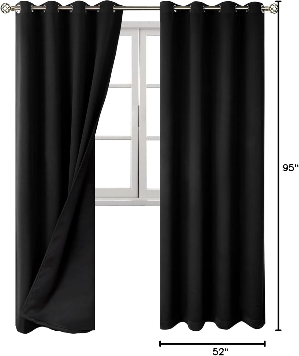 BGment Black Blackout Curtains 95 Inches Long 2 Panels Set for Living Room, Thermal Insulated 100% Light Blocking Curtains & Drapes, Gromme…